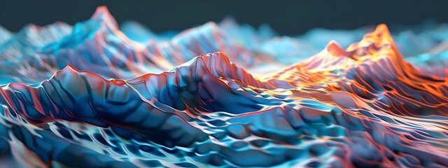 Poster - Mesmerizing Wavefront Propagation Surreal 3D Rendered Landscape of Fluid Dynamics and Vibrant Color