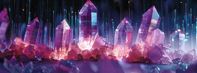 Poster - Mesmerizing Frequency Doubling Crystals Vibrant Prismatic Formations in a Surreal Digital Landscape
