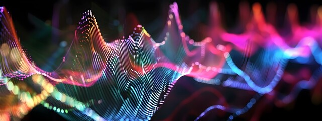 Poster - Vibrant Frequency Modulation Index with Glowing Neon Patterns and Rhythmic Waves
