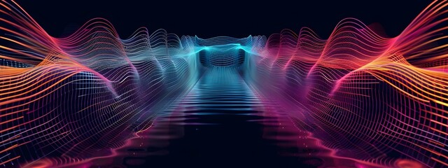 Poster - Sideband Frequency Ethereal Digital Waves in Vibrant Spectrum Tunnel