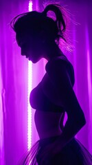 Canvas Print - A woman is standing in front of a purple curtain