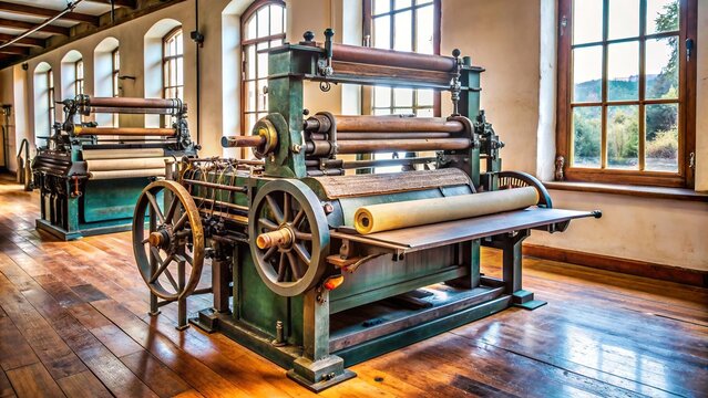 of a vintage polygraphy and printing press machine , retro, technology, machinery, equipment, vintage, industrial, mechanical, antique, printing, polygraphy, production, press