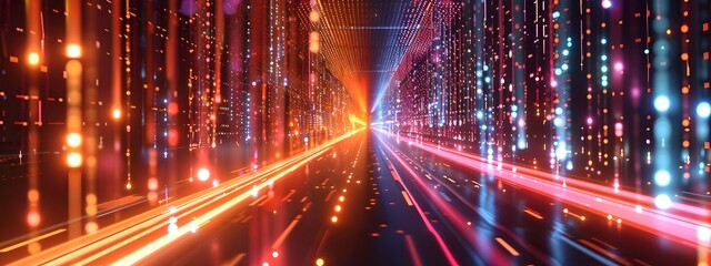 Poster - Mesmerizing Luminous Beam Explosion in Futuristic Digital Landscape