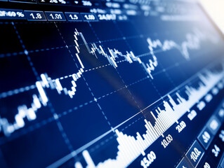 Poster - Close-up of a stock market monitor displaying financial data and trends on a dark digital background, concept of finance analysis. Generative AI