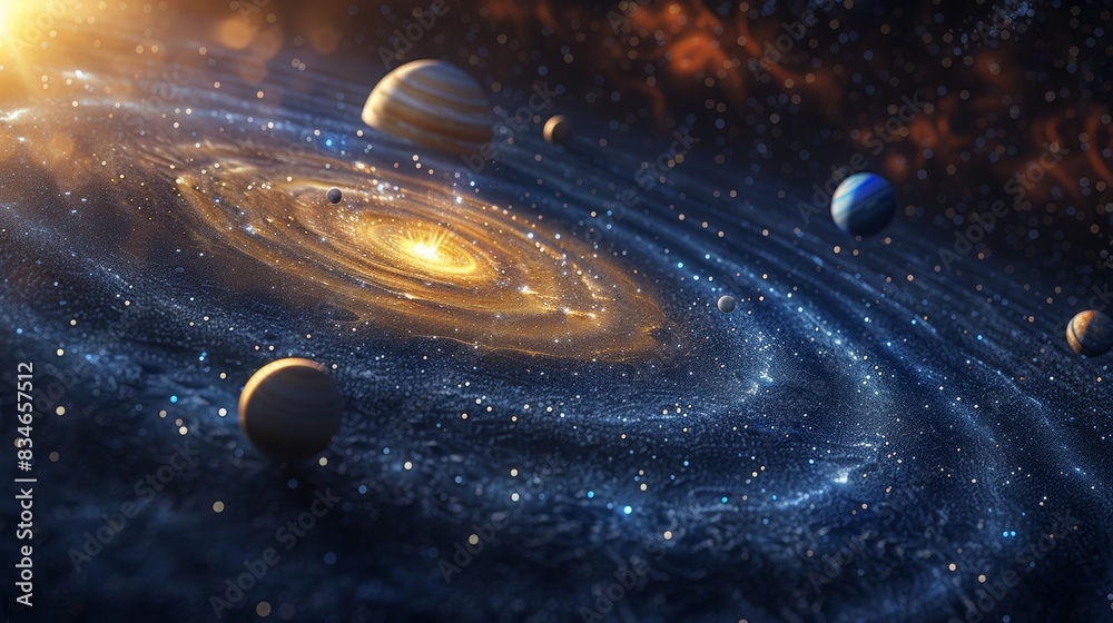 A conceptual image of multiple planets in a star system, each with ...