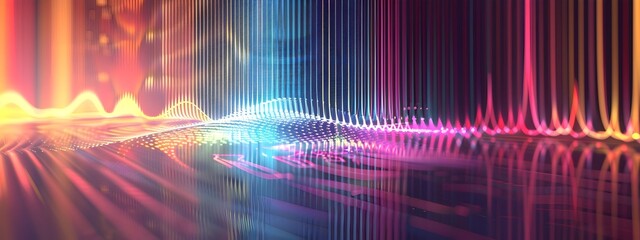 Poster - Captivating Digital Artwork Depicting the Vibrant Frequencies and Bandwidth of Sound Waves in a