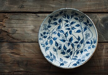 Wall Mural - Decorative ceramic plate with intricate blue and white floral pattern