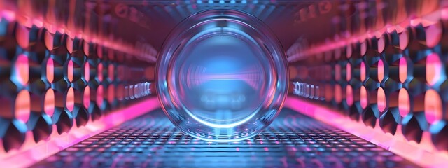 Poster - Captivating Digital Tunnel of Low Pass Filter Rendering with Vibrant Geometric Patterns and