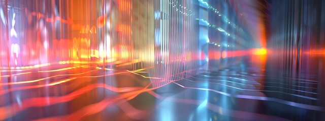 Poster - vibrant 3d rendered abstract band pass filter visualization with flowing light and color spectrum