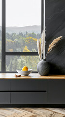 Wall Mural - Modern cupboard next to a window in an luxury interiors composition in contrasting tones.