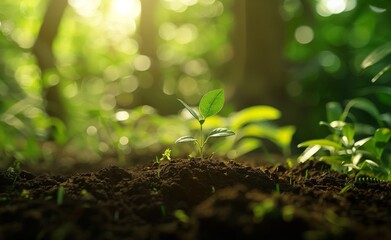 Wall Mural - Sprouting green plant in soil