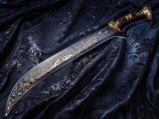 Wall Mural - Ornate dagger on dark fabric background