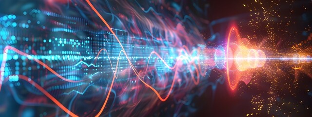 Poster - Captivating Frequency Synthesis Vibrant Digital of Generative Waves and Pulsing Signals