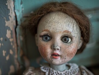 Sticker - Creepy vintage doll with cracked porcelain face