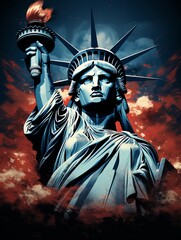 Illustration of statue of liberty and usa flag, Generative ai