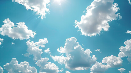 bright blue sky with scattered white puffy clouds