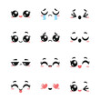 © i - set of happy cartoon expressions, cute kawaii expressions smile, vector set of beautiful cartoon eyes