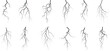 © THETO STUDIO - Vector lightning silhouettes set. Thunderstorm design. Vector illustration