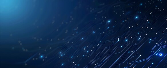 Poster - Abstract blue circuit board background vector presentation design with dots and lines, technology banner concept for business on dark background
