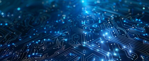 Poster - Abstract blue circuit board background vector presentation design with dots and lines technology template for business, digital or tech concepts on dark blue background
