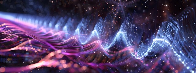 Poster - Vibrant Radio Waves Propagating Through Cosmic Space with Captivating 3D Visualization