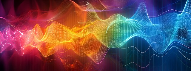 Wall Mural - Dynamic Frequency Spectrum of Vibrant Electromagnetic Waves in Radiant Neon Colors