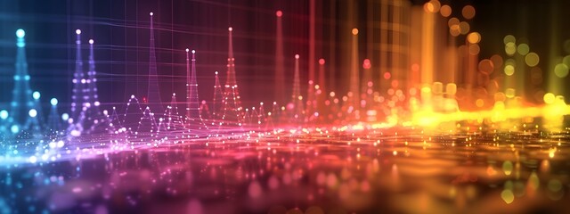 Poster - vibrant frequency spectrum a 3d rendered electromagnetic data visualization