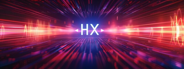 Poster - Glowing Hertz Symbol Representation with Vibrant Neon Lights and Dynamic Motion Effects