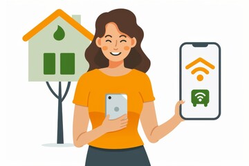 Poster - Illustration of a person using a smart home app, emphasizing technology integration and modern convenience