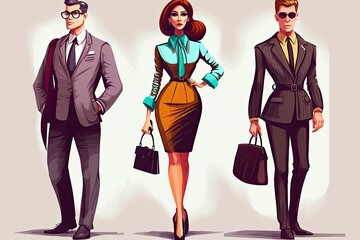 Business people, fashion illustration, cartoon style.