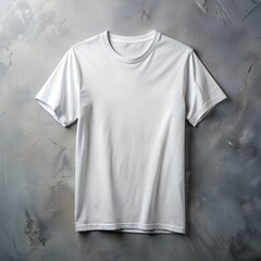 Wall Mural - white t-shirt mockup displayed on a grey wall background