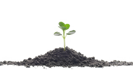 young plant sprout growing from soil isolated on white background