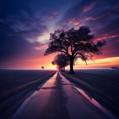 Wall Mural - sunset on the road