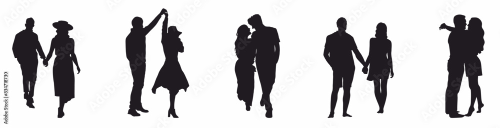 set of romantic couple in various poses silhouettes collection. Couple ...