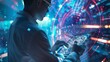 © 为轩 张 - Dynamic Close-Up of Businessman Using Tablet to Analyze Large Data Sets with AI Technology in High-Stakes, Time-Sensitive Scenarios like Stock Market or Sports Game, Highlighting Speed, Accuracy, and