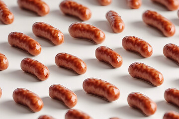 Sticker - A row of hot dogs are lined up on a white background