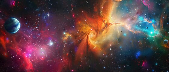 fantastic multicolored outer space with stars, constellations, galaxies, planets and nebulae