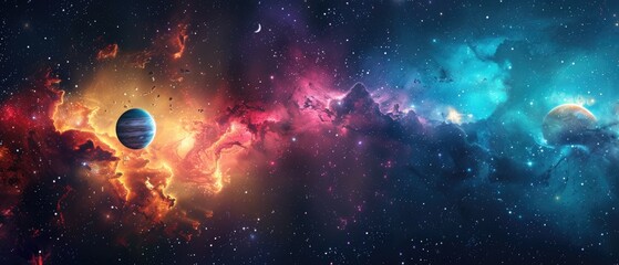 fantastic multicolored outer space with stars, constellations, galaxies, planets and nebulae