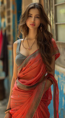 Wall Mural - young fashionable indian woman wearing saree
