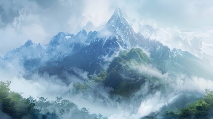 Wall Mural - Misty Mountain with Pleasant Weather