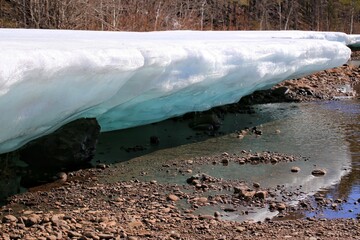 Wall Mural - Melting ice at Skellefte river in northern Sweden