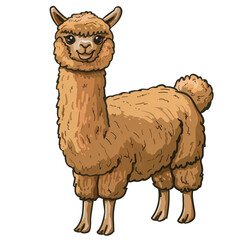 Wall Mural - PNG cartoon clipart drawing of an alpaca on an isolated transparent background