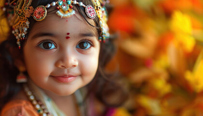 cute indian girl dressed as lord krishna