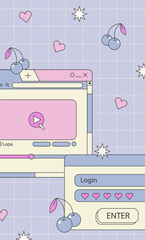 Fototapete - Cute nostalgic 90s retro vaporwave post and story template. Social media stories and posts with old computer aesthetic ui elements vector set. Vector Illustration of retro groovy abstract interface.