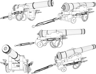 Sticker - Ethnic vintage old vintage cannon weapon design vector illustration sketch