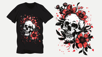 Wall Mural - T-shirt design with skull and floral pattern. Vector illustration