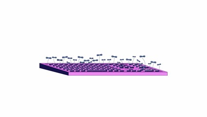 Poster - Young sprouts on old computer keyboard line 2D animation. Lofi nature and electronics 4K video motion graphic. Grass on retro style pc keypad linear animated cartoon flat concept, white background