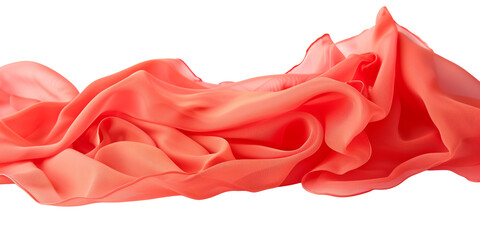 Wall Mural - A piece of georgette fabric in bright coral, isolated on transparent background