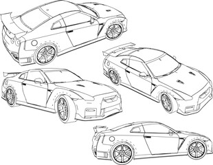 Sticker - Sketch illustration vector detailed design drawing of flat sports racing car, exclusive model for the Crazy Rich collection