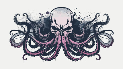 Wall Mural - Vector illustration of grunge octopus head with grunge splashes